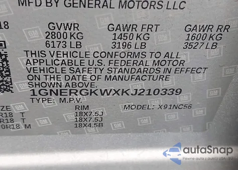 2019 Chevrolet Traverse 1Lt z USA, uszkodzony, nr VIN 1GNERGKWXKJ210339